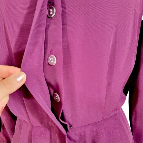 Vintage 80s Alexis Maroon & Gold Brocade Long Sleeved Blouson Dress - Picture 6 of 7